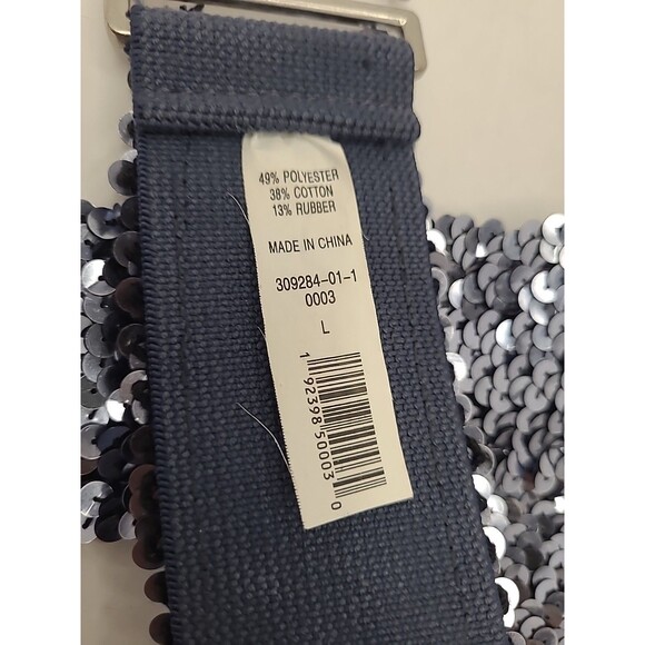 Vintage Sequin Womens Belt Size Large Blue 80s 90s Retro Funky Disco Stretch - Picture 6 of 8